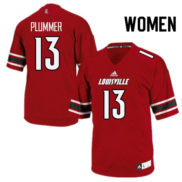Women #13 Jack Plummer Louisville Cardinals College Football Jerseys Stitched Sale-Red - Click Image to Close